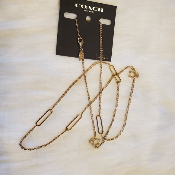 NWT COACH PAVE SIGNATURE LONG NECKLACE - Picture 4 of 12